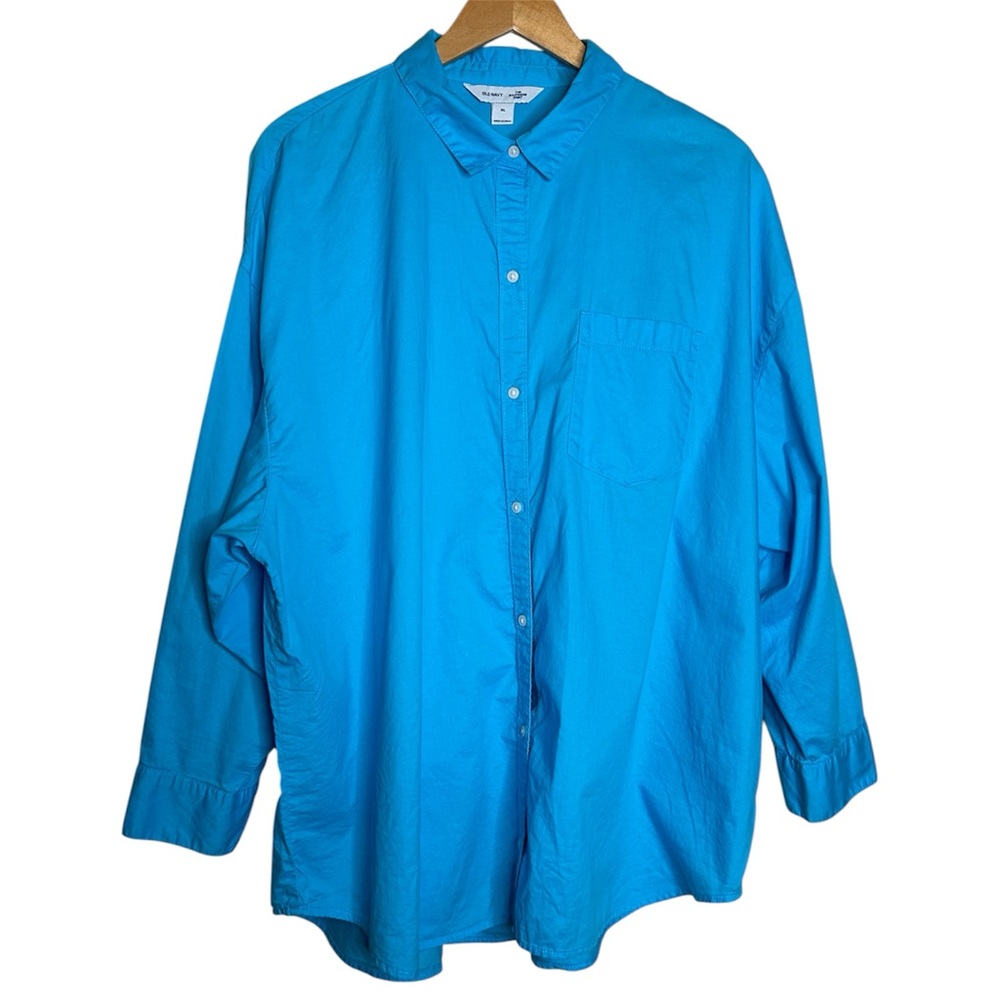 🩷 Old Navy The Boyfriend Shirt Women Size XL Button Down Shirt Turquoise blue